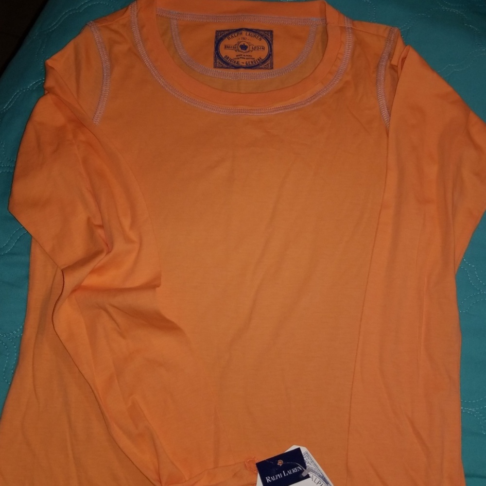 GIRLS RALPH LAUREN ORANGE LONG SLEEVE COTTON TOP